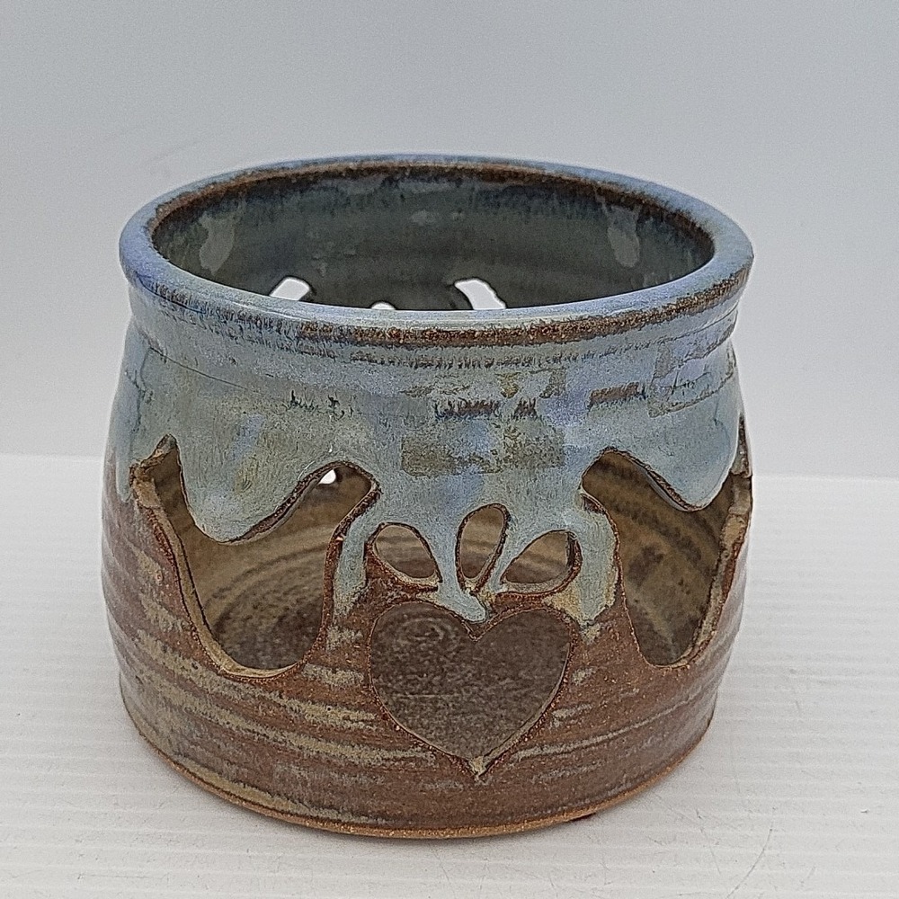 Clay Pottery By Hunt- Birds- Brown & Blue-Tea Light Candles‎